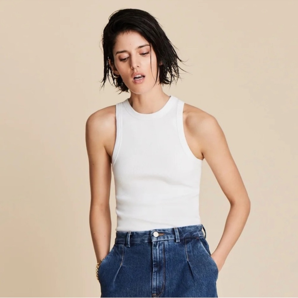 Women's White Ribbed Tank Top - Classic Crewneck - Picture 3 of 7